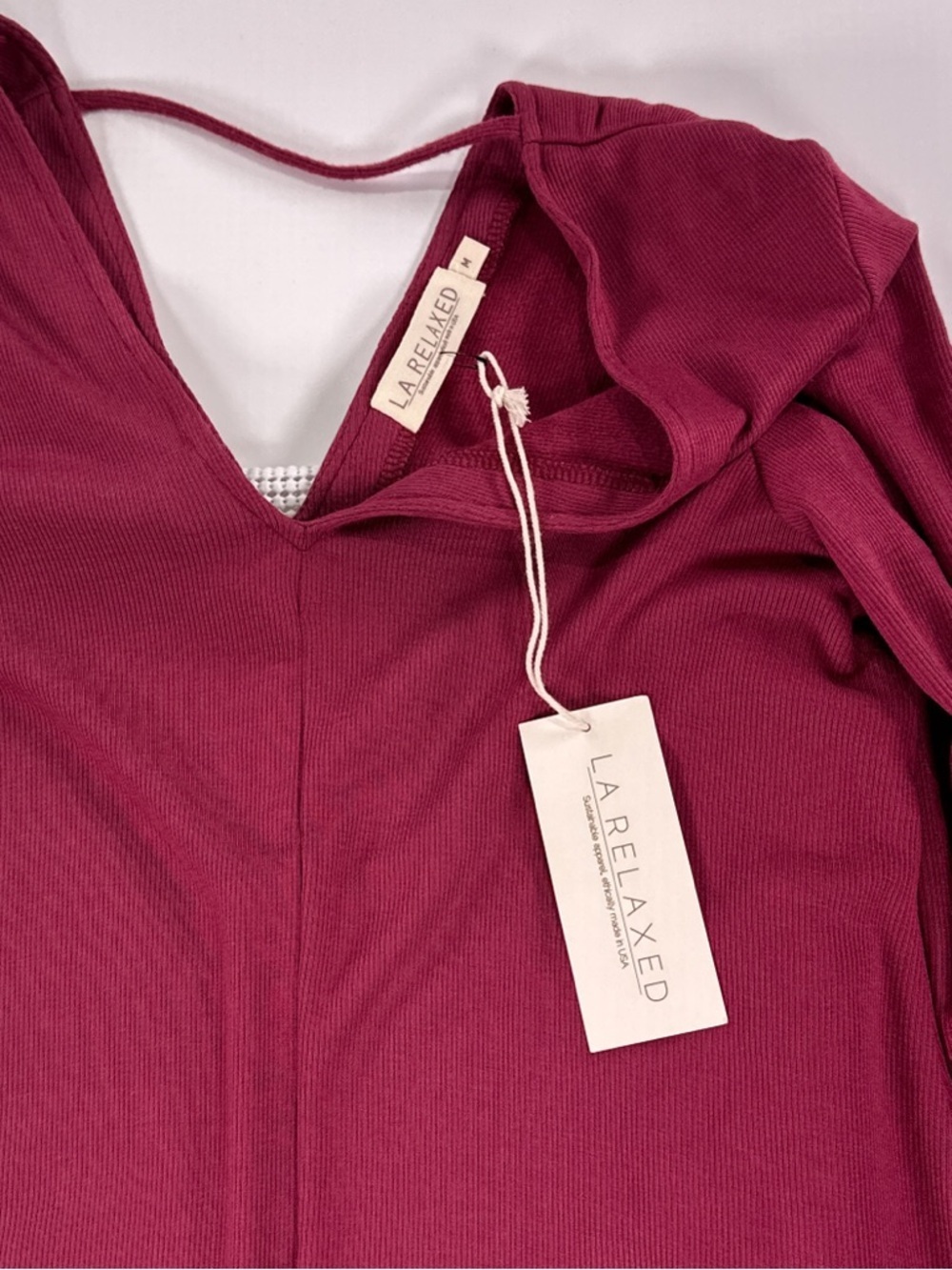 LA Relaxed Ribbed Modal V-Back Swing Dress Medium Raspberry NWT - Picture 5 of 14